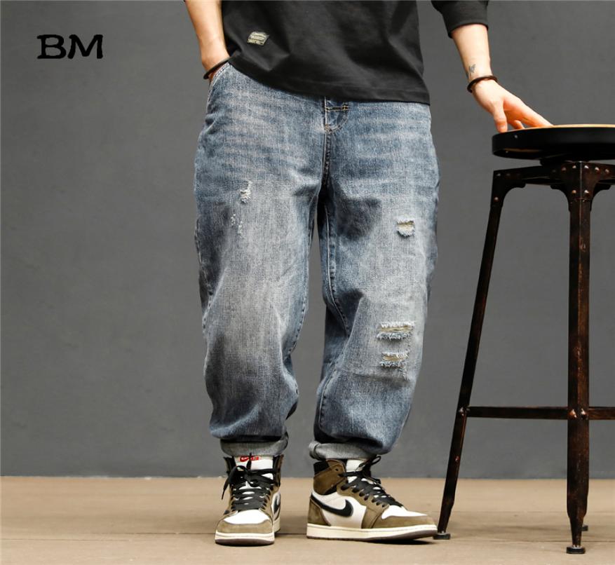 

2020 Korean Style Ripped Jeans Men Streetwear Fashion Tooling Jeans Japanese Harajuku Boyfriend Jeans Loose Overalls Male MX2008143324769, Blue