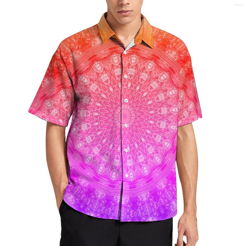 

Men's Casual Shirts Rose Mandala Rainbow Print Vacation Shirt Hawaiian Streetwear Blouses Male Large Size, Style-13