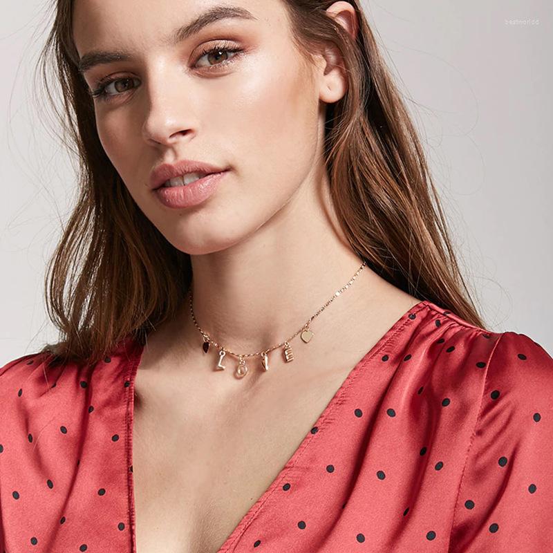 

Pendant Necklaces Fashion Heart And Letter Necklace Women Creative Personality Simple Clavicle Choker Love Chain Collar Jewelry