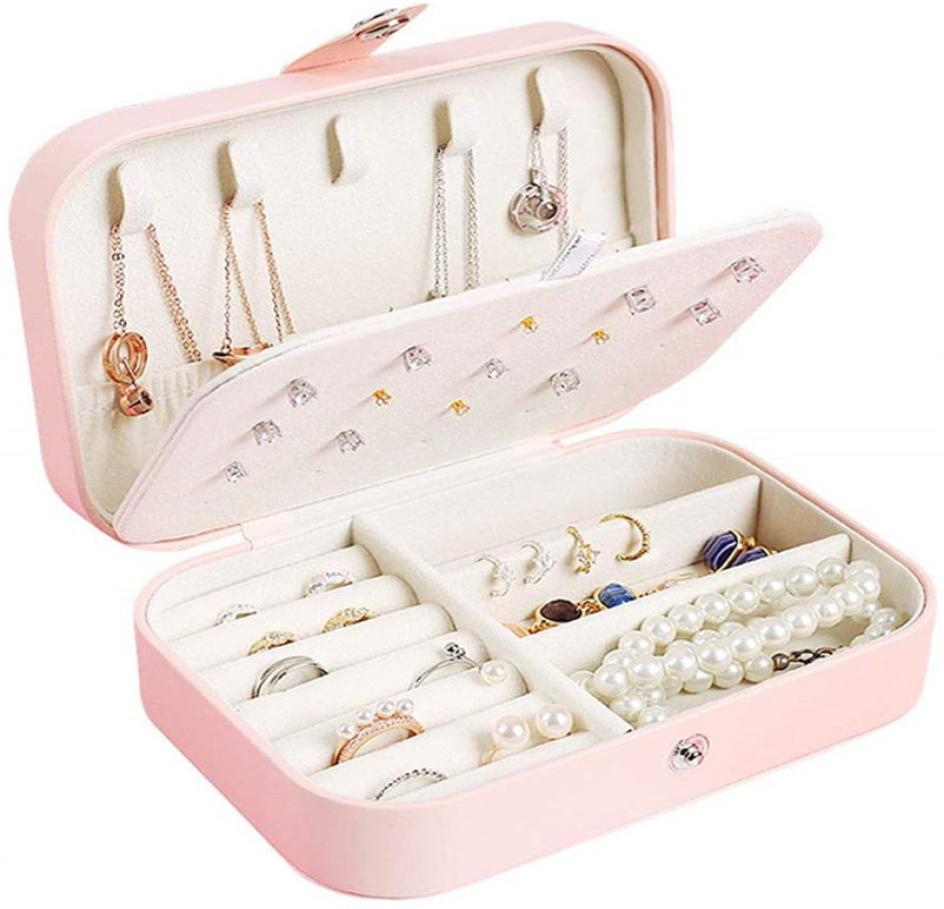 

Portable Travel PU Leather Jewelry Storage Box Earring Necklace Ring Organizer Holder Multifunction Jewelry Display Case9512150