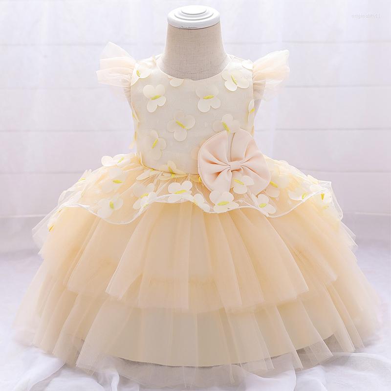 

Girl Dresses 2023 Summer One-year-old Lace Baby Bowknot Little Cake Princess For Girls 0-5 Year, Pink