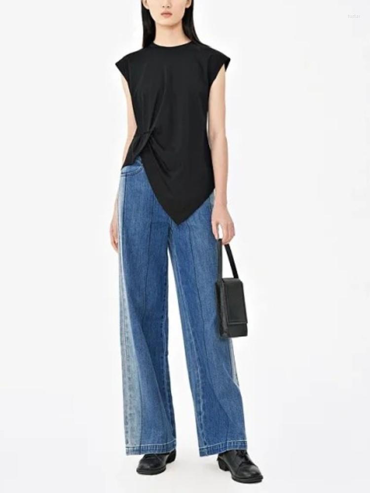 

Women's T Shirts Women T-shirt Basic Irregular Twist Knot Pleatted Round Neck Ladies Pullover Tee Fashion 2023 Summer Office Female Tops, Black