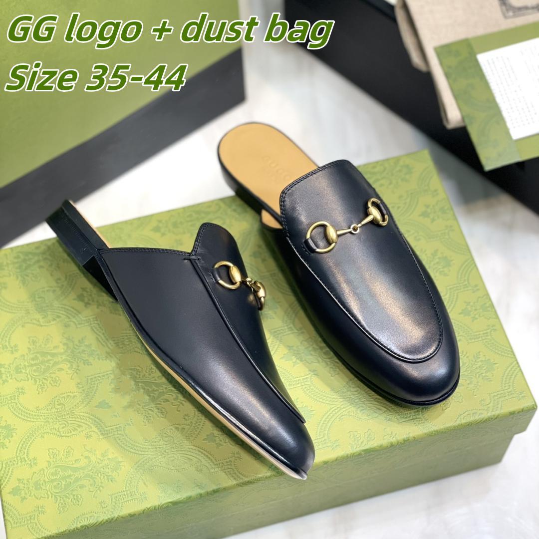 Classic Ladies Flat Slippers 100% Genuine Leather Metal Buckle Ladies Leather Casual Shoes Mules Mens Printed Loafers Large Size 34-46-image-873653705
