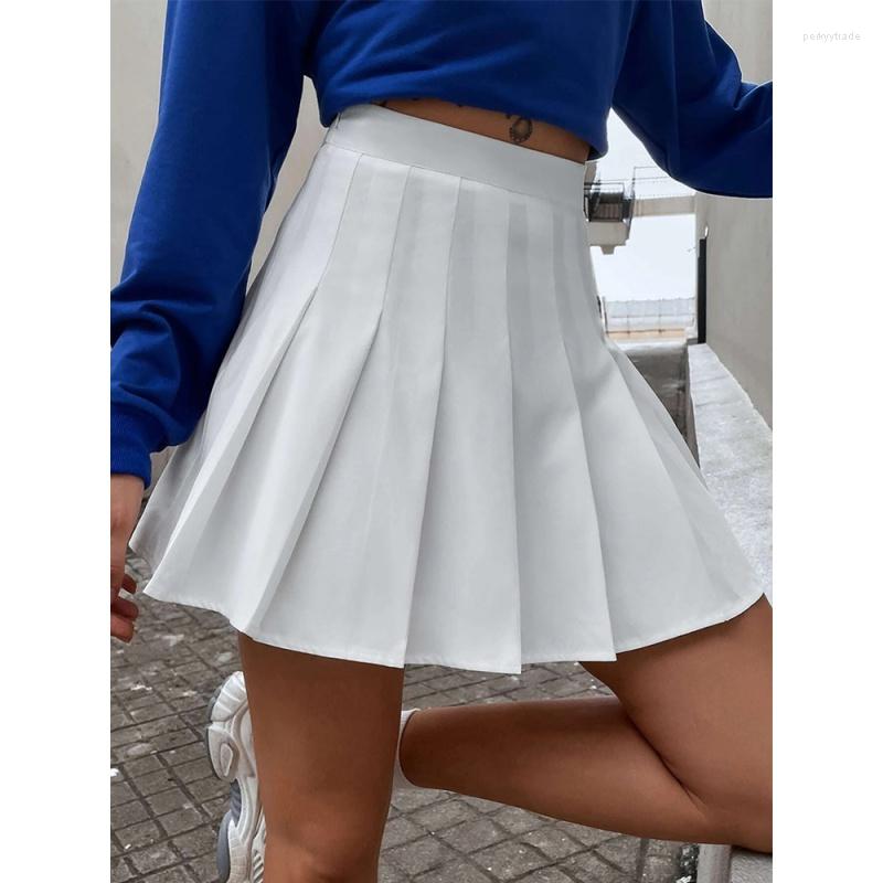 

Skirts High Waist Solid Pleated Mini Skirt For Women Summer Spring Korean Style Preppy Fashion Cute A-line Y2k Skort Clothes, White