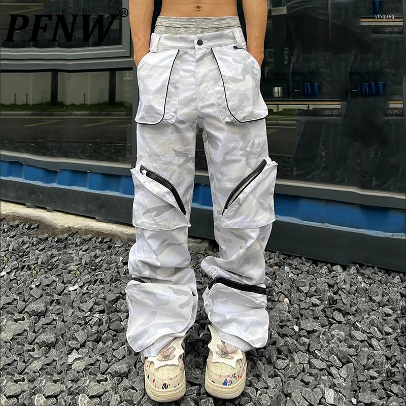 

Men's Pants PFNW Spring Summer Men's American Street Multi Pocket Camouflage Cargo Straight Loose Niche Fashion Trousers 28A2659, White