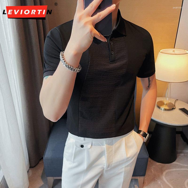 

Men's Polos British Style Summer Fashion Spliced Design Short Sleeve Polo Shirts For Men Clothing 2023 Business Casual Slim Fit Tee Shirt, Black