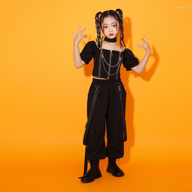 

Stage Wear Teenage Girls Showing Outfits Hip Hop Clothing Crop Tank Tops Cargo Pants For Kids Cool Jazz Dance Costume Street Clothes, 2 pieces set