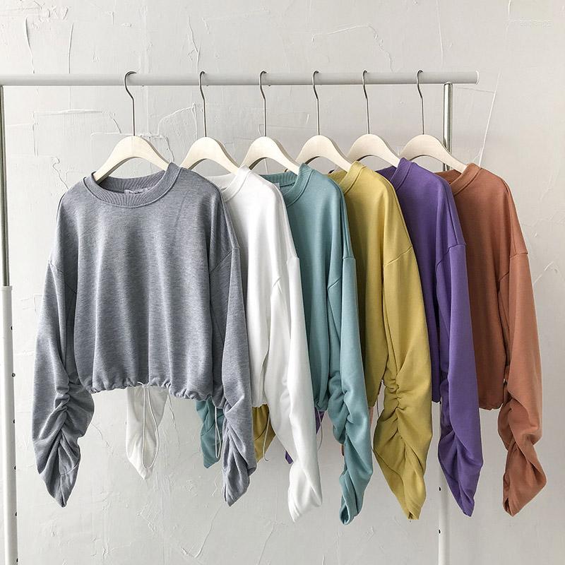 

Women's Hoodies Autumn Women Short Style Shirring Loose Tops Korean Casual Long Sleeve Pullovers Hooded Ulzzang Streetwear Female, Zi