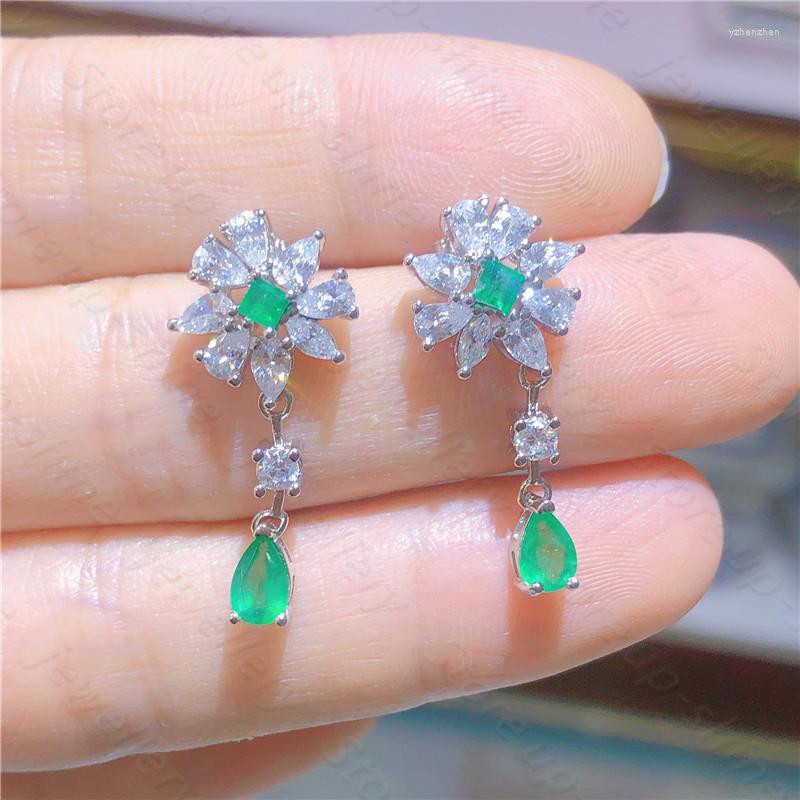 

Stud Earrings Natural Emerald 925 Silver Ancient Fresh And Lovely