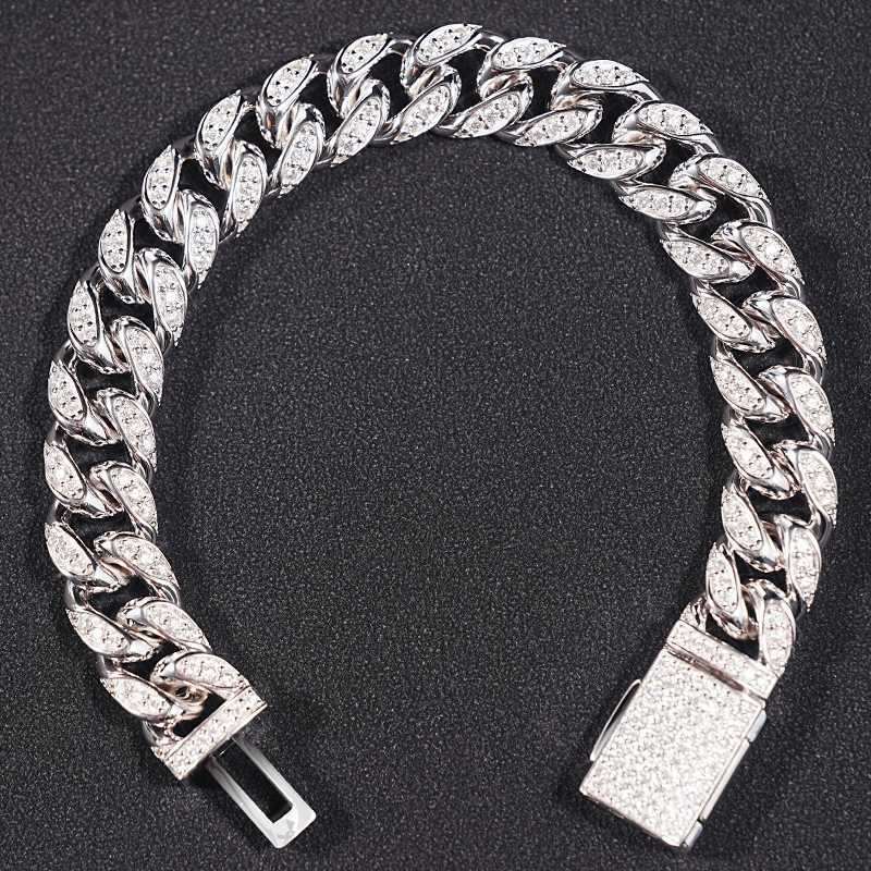 

Sicgem 8.5 Inches 13 Mm Cuban Link Chain 925 Sterling Silver Bling Iced Out Moissanite Chains