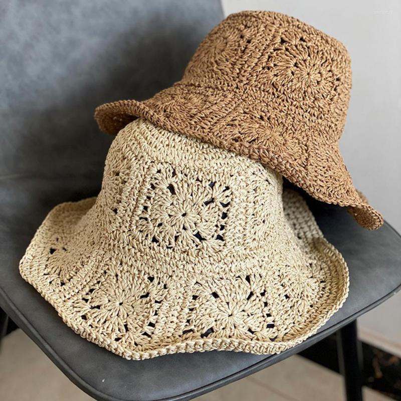 

Wide Brim Hats Women Summer Sun Protection Hat Crochet Straw Breathable Travel Beach Bucket, Khaki