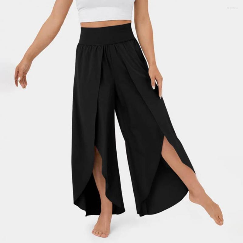 

Active Pants Yoga Comfy Long Trousers Anti-pilling Dressing Up Stylish Women Flowy Split Wide Leg, Black