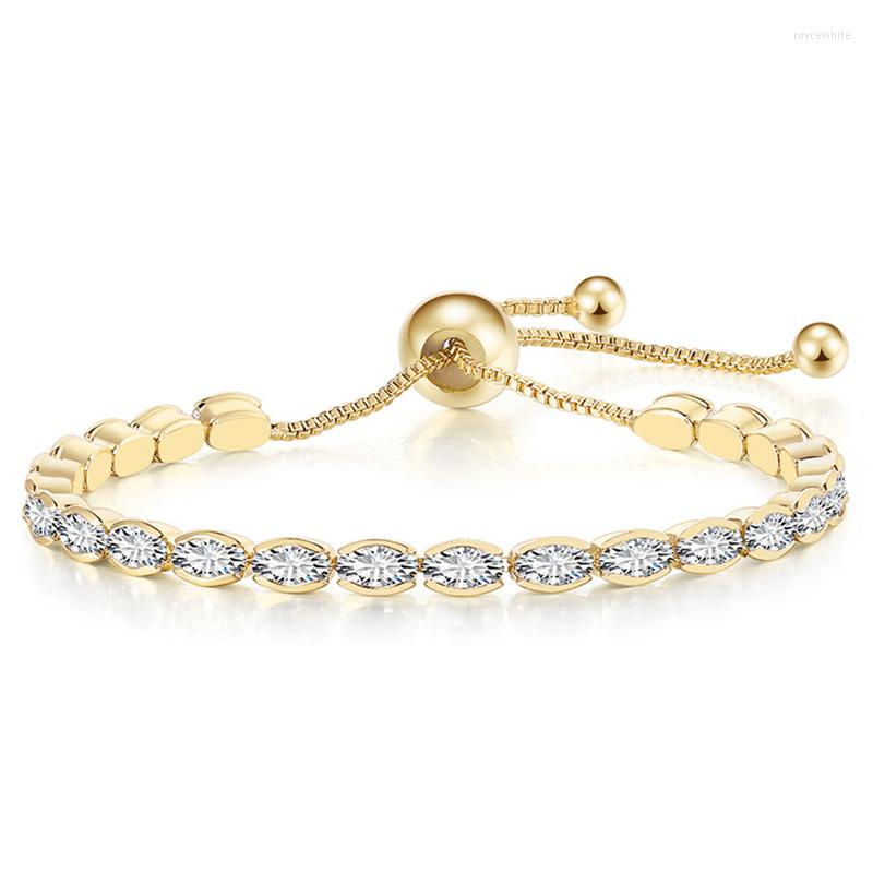 

Charm Bracelets Gold Color Women's Hand Cubic Zirconia Adjustable Oval Crystal Tennis Korean On Chain Luxury Woman Jewelry Gifts 2023