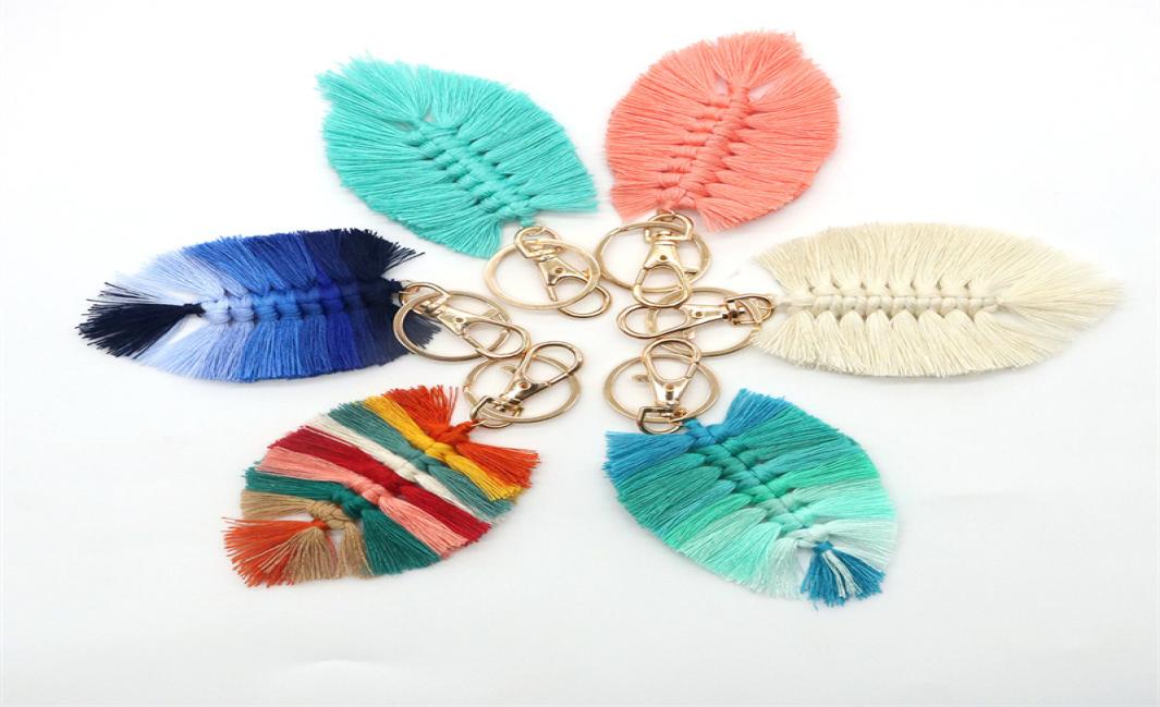 

Leaf Weaving Rainbow Keychains for Women Boho Handmade key Holder Keyring Macrame Bag Charm Car Hanging Jewelry4216534