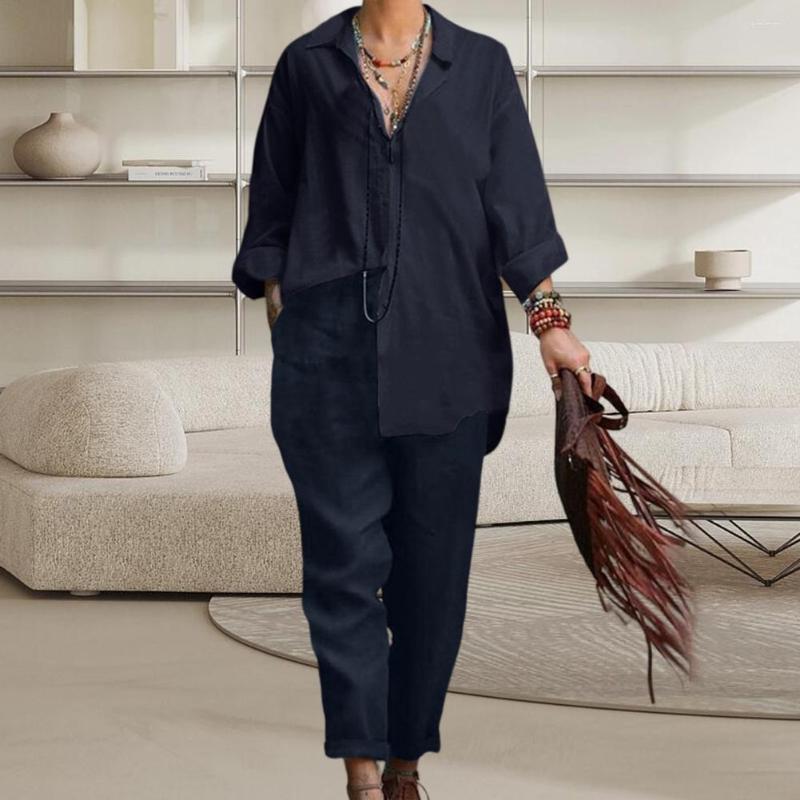 

Women's Two Piece Pants 2 Pcs/Set Stylish Women Top Trousers Set Suit Lady Blouse Pockets Plus Size Shirt Sport, Brown