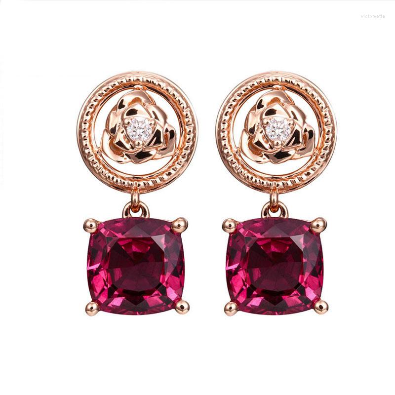 

Stud Earrings MOONROCY Rose Gold Color Crystal Red Flower Vintage Jewelry Wholesale For Women Girls Gift Drop