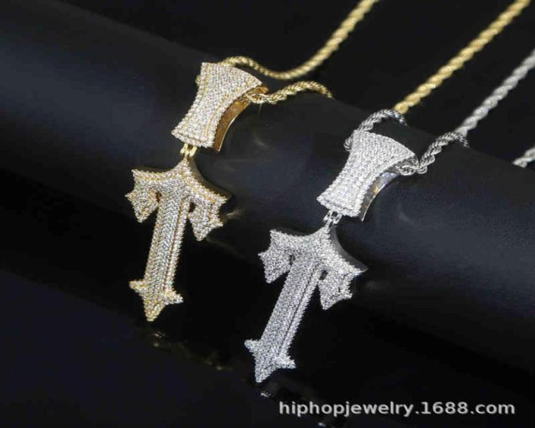 

New trapstar London hip hop cross pendant inlaid zircon pop rap style wearable tennis chain Cuba221r3912214