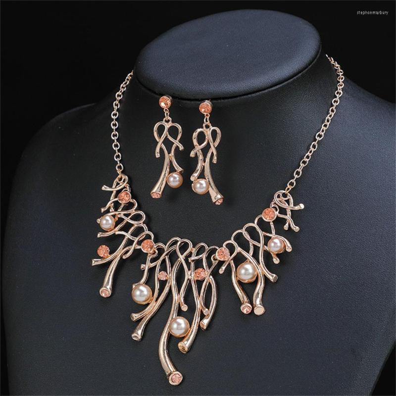 

Necklace Earrings Set Charm Pearl Irregular Metal Drop Collar Earring Jewelry Luxury Woman's Wedding Bridal Valentine's Gift, Picture shown