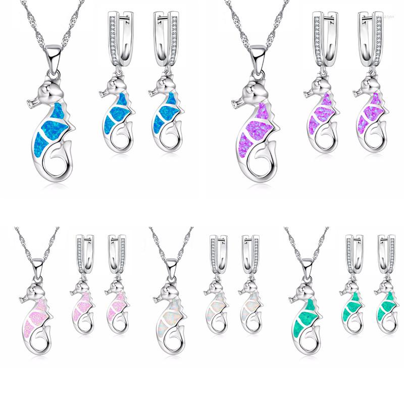 

Necklace Earrings Set 2023 Cute Hippocampus Jewelry For Women Accessories Anniversary Gift Fashion Imitation Opal With, Picture shown