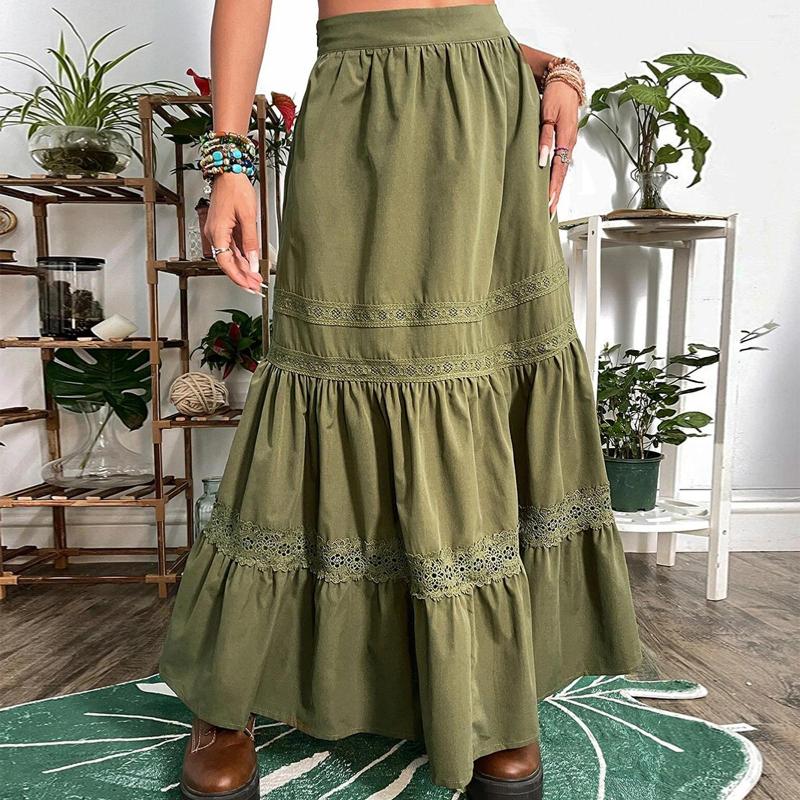 

Skirts Summer Womens A Shape Lace Long Y2k Casual Loose Pleated Skirt High Waist Boho Dresses Vintage 90s Female, Black