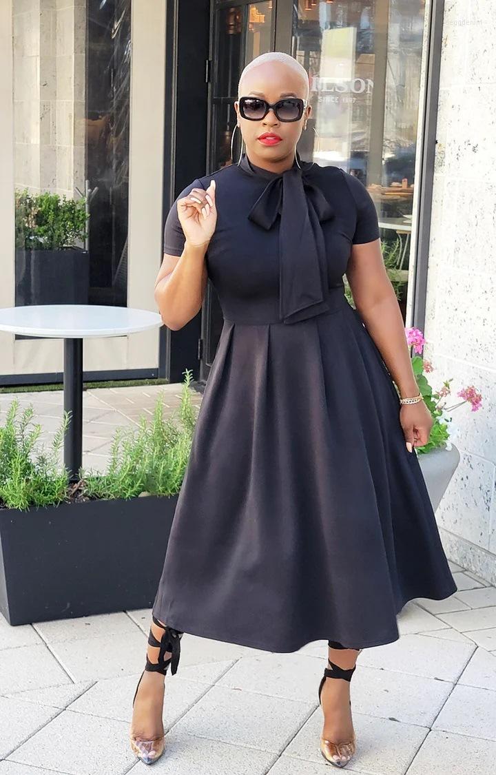 

Party Dresses Gotoola 2023 Women's Round Neck Lace-up Slim-Fit Short Sleeve High Waist Casual Pocket Loose Comfortable Solid Color Dress, Black