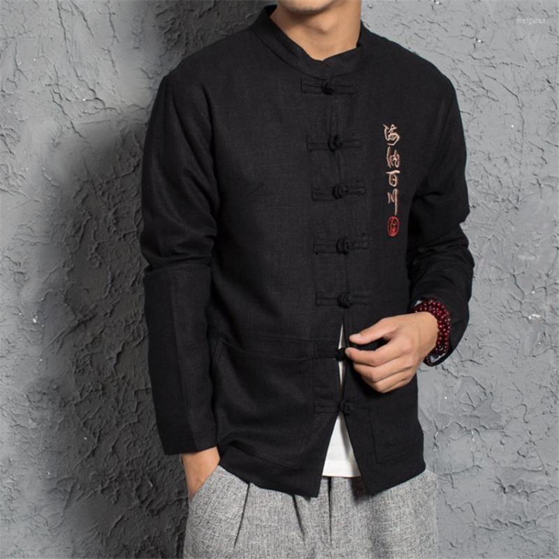 

Ethnic Clothing Men Chinese Tradtional Costume Solid Color Embroidery Long Sleeve Jacket Vintage Harajuku Stand Collar Tang Suit