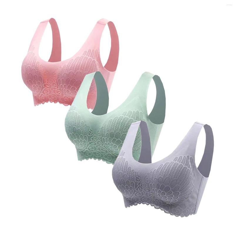 

Bras 3PCS/lot Sexy Lace Latex Plus Size Bra Seamless For Women Underwear BH Push Up Bralette With Pad Vest Top, Black