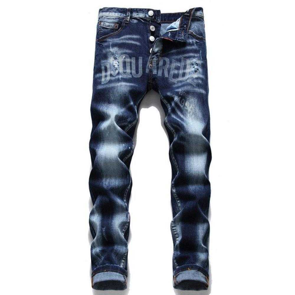 

Men's Jeans Dsquare Brand Italy Chain Pants Top Quality Men Slim Denim Trousers Blue Pencil for 1093, As shown