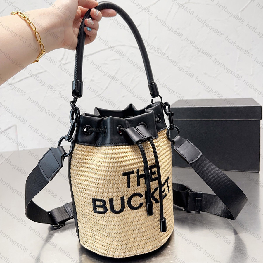

Straw Bag Designer Summer Beach Bags Mini Straw Tote Bag Waist bag Women Woven Beach Drawstring Crossbody Bag Travel Shopping Bucket, Black