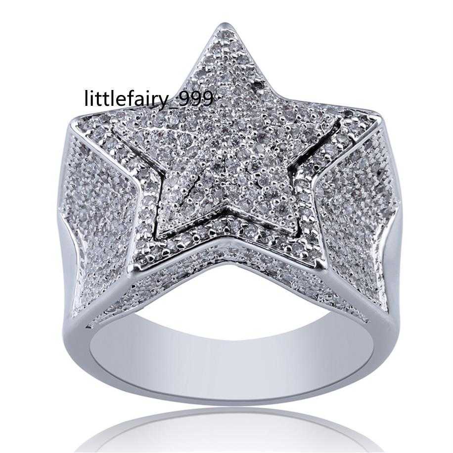

Factory Bottom Hip Hop Star Ring Silver Gold Plated Rings For Man Brand Design Cubic Zirconia Icey Hiphop Ring Mens Fashion 267z