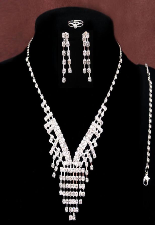 

Luxury 2015 18K Silver Plated Rhinestone Austrian Crystal NecklacesEarring Stick Bride Charm Jewelry Sets for Bridal Wedding8704695, White