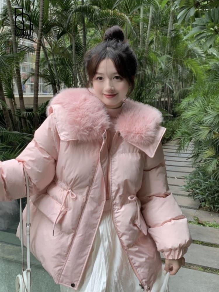 

Women's Trench Coats 2023 Sweet Winter Women Fur Collar Down Coat Large Real Zipper Drawstring Jacket Thick Warm Solid Outwear Parkas, Orange