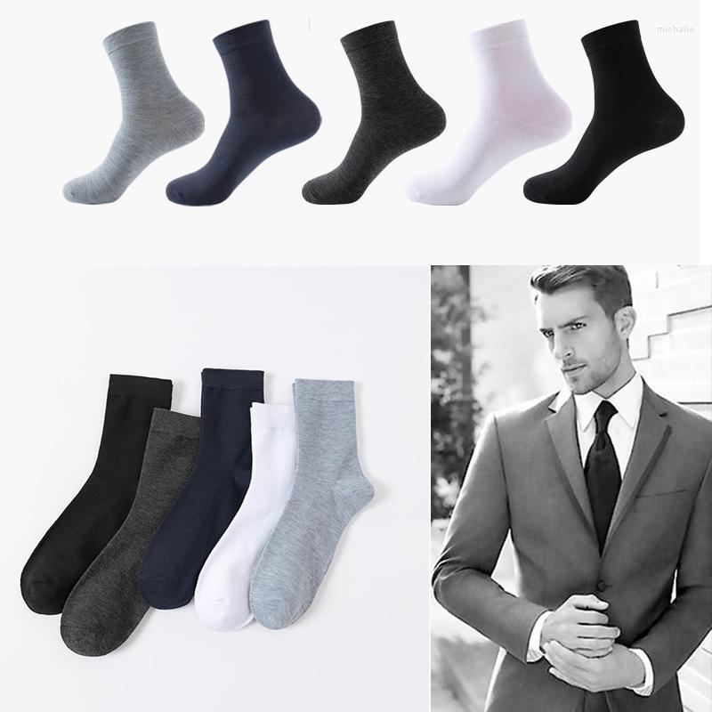 

Men's Socks Spring Autumn Cotton For Men Business Style Black White Gentleman Soft Breathable Simple Middle Tube Crew