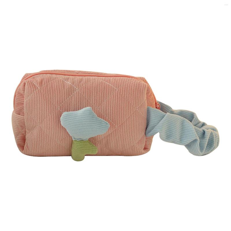 

Cosmetic Bags Portable Cute Bag Makeup Organizer Pouch Toiletry Lightweight Flower Pattern Zipper Large Capacity Soft Corduroy Tote, Beige