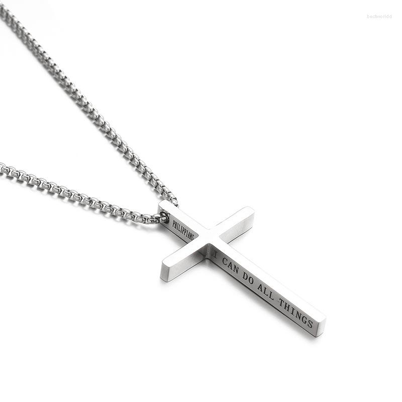

Pendant Necklaces Philippians 4:13 Lettering Cross Necklace Stainles Steel Accessories Bible Verse For Women Men