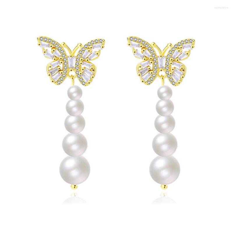 

Stud Earrings WPB S925 Sterling Silver Women Shiny Synthetic Pearl Butterfly Female Luxury Jewelry Brilliant Zircon Design