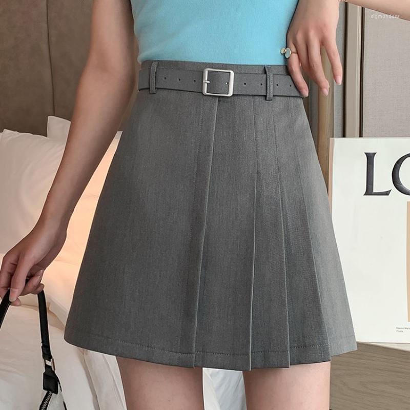 

Skirts Women 2023 Spring Summer Sashes High Waist Fashion Gray Pleated A-line Street Sexy Female Mini Short Skirt College, Black