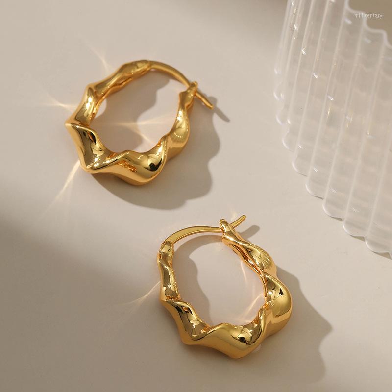 

Hoop Earrings Trendy European And American Geometric Minimalism Earring Wave Water Irregular Shape