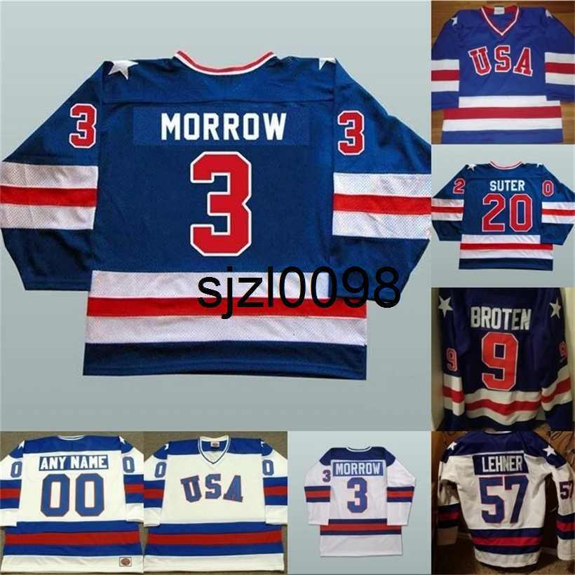 

Sj98 1980 Miracle On Ice Hockey Jerseys Mens 3 Ken Morrow 16 Mark Pavelich 20 Bob Suter Team USA Hockey Jersey Blue White