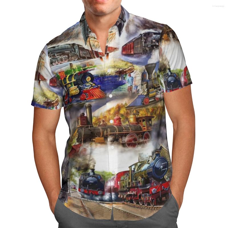 

Men's Casual Shirts 2023 3D Printing Train Hawaii Men Summer Colorful Short Sleeved Oversize Camisa Social 5XL A103, 08