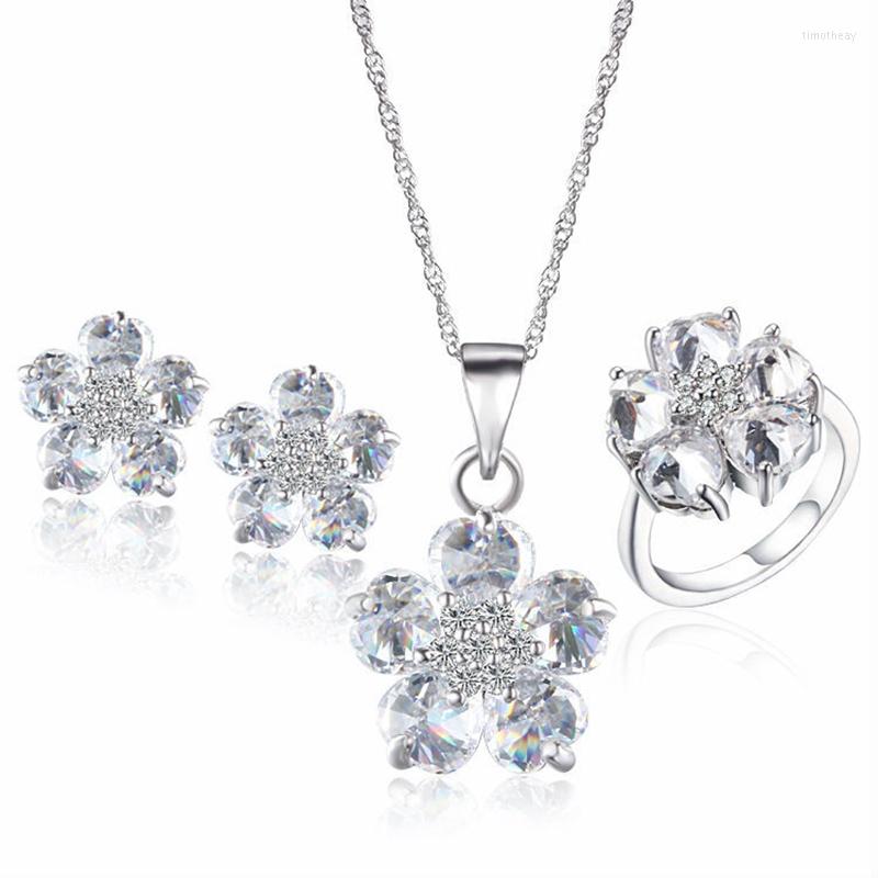 

Necklace Earrings Set Flower Heart Crystal For Women Bijoux Mariage Stud Earring Ring Pendant Wedding Accessories 1S5, Picture shown