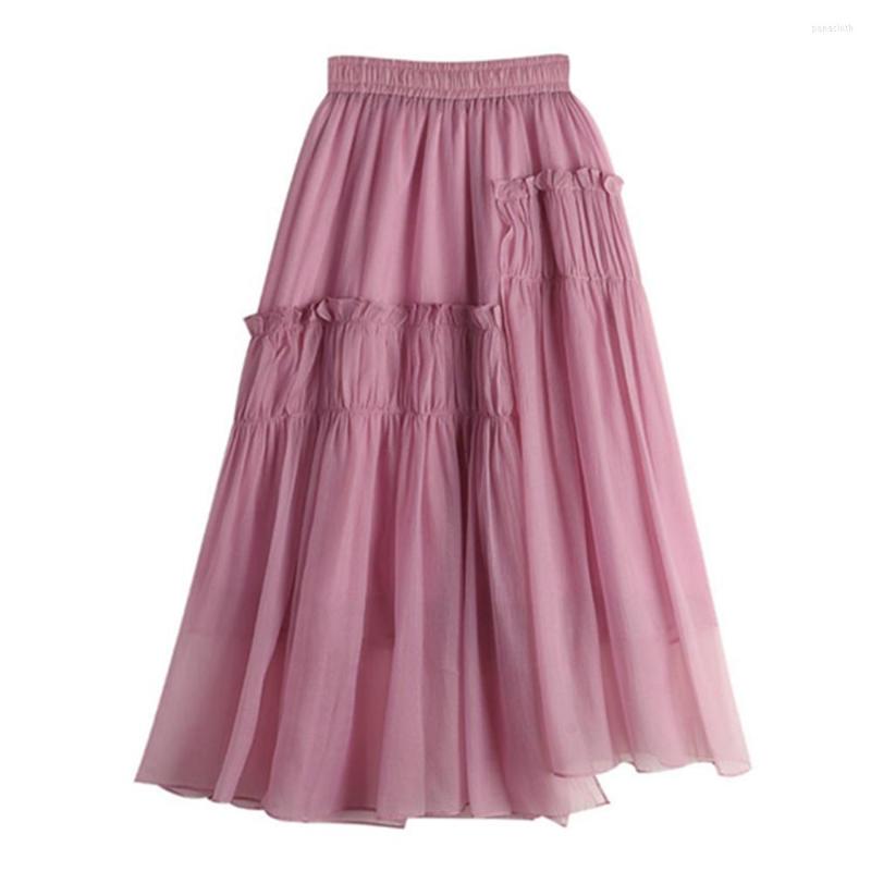 

Skirts 2023 Korean Style Pleated Mesh Cake Irregular Skirt Casual Ruffles Long For Women, Long skirt