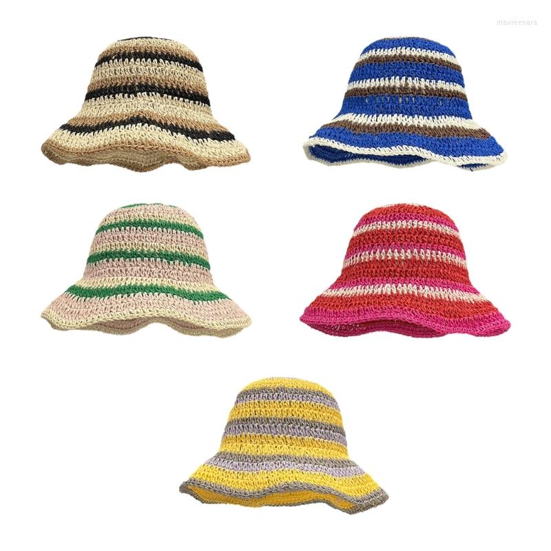 

Berets Woman Vacation Straw Weaving Hat Travel Foldable Brim Rainbow Color Anti-Uv, Black
