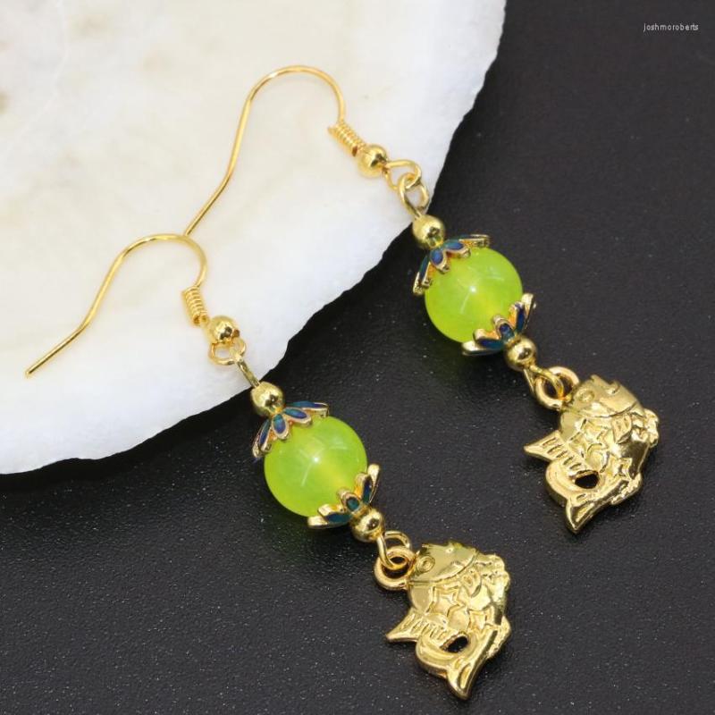 

Dangle Earrings Fashion High Grade For Weddings Party Gold-color Jades Beads Long Drop Jewelry B2625