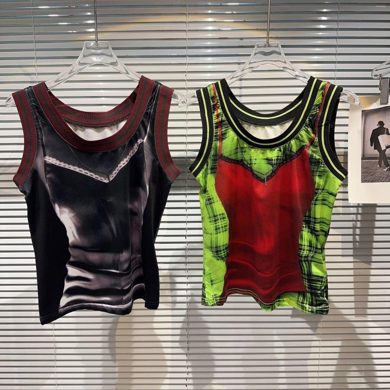 

Women's Tanks 2023 Summer Abstract Contrast Color Quick Drying Vest, Black