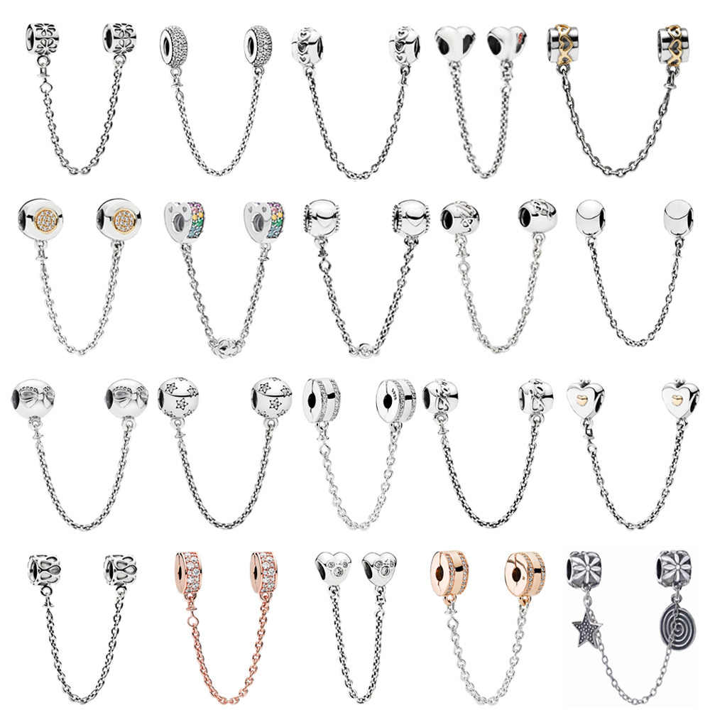 

925 Sterling Silver Safety Chain Pearl Charm Star Safe Chain Rose Gold Suitable for Pandora Women's Bracelet DIY Jewelry Fashion Accessories Free Delivery