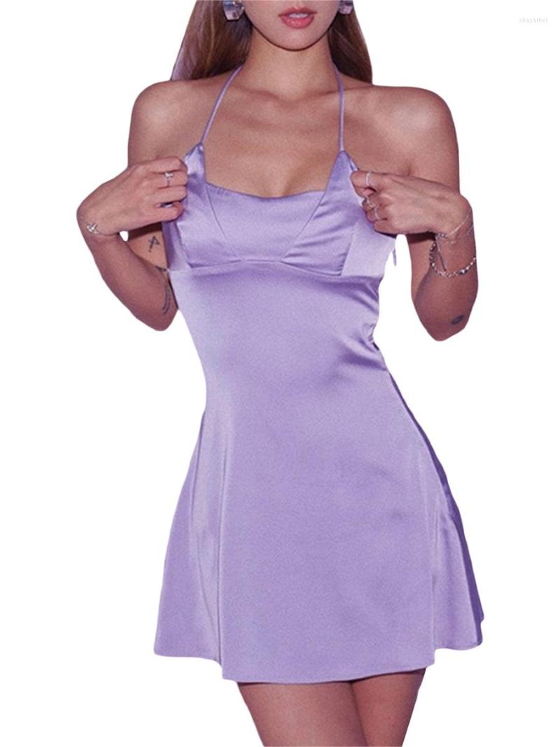 

Casual Dresses Women Sexy Mini Dress Spaghetti Strap Square Neck Backless A-line Summer Club Party, A-purple