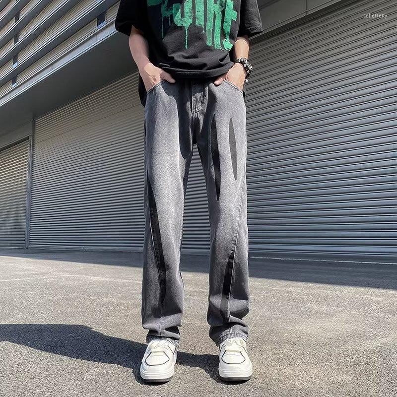 

Men' Jeans 2023 Cool Design Y2K Streetwear Hip Hop Baggy Pants Men Clothing Straight Distressed Vintage Denim Trousers Pantaloni Uomo, Vintage blue