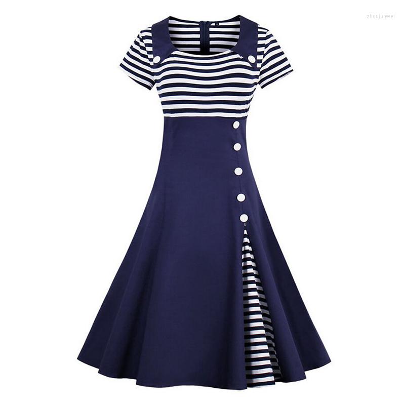 

Party Dresses Striped Plus Size Women Summer Dress 4XL 2023 Short Sleeve Elegant Robe Hepburn 1950s Style Vintage Swing Sundress, Rockabilly dress