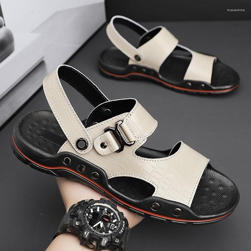 

Sandals Summer Leisure Beach Men Shoes Comfortable Hiking Non-slip Rubber Trekking Breathable Classic Roman Soft Bottom, Black